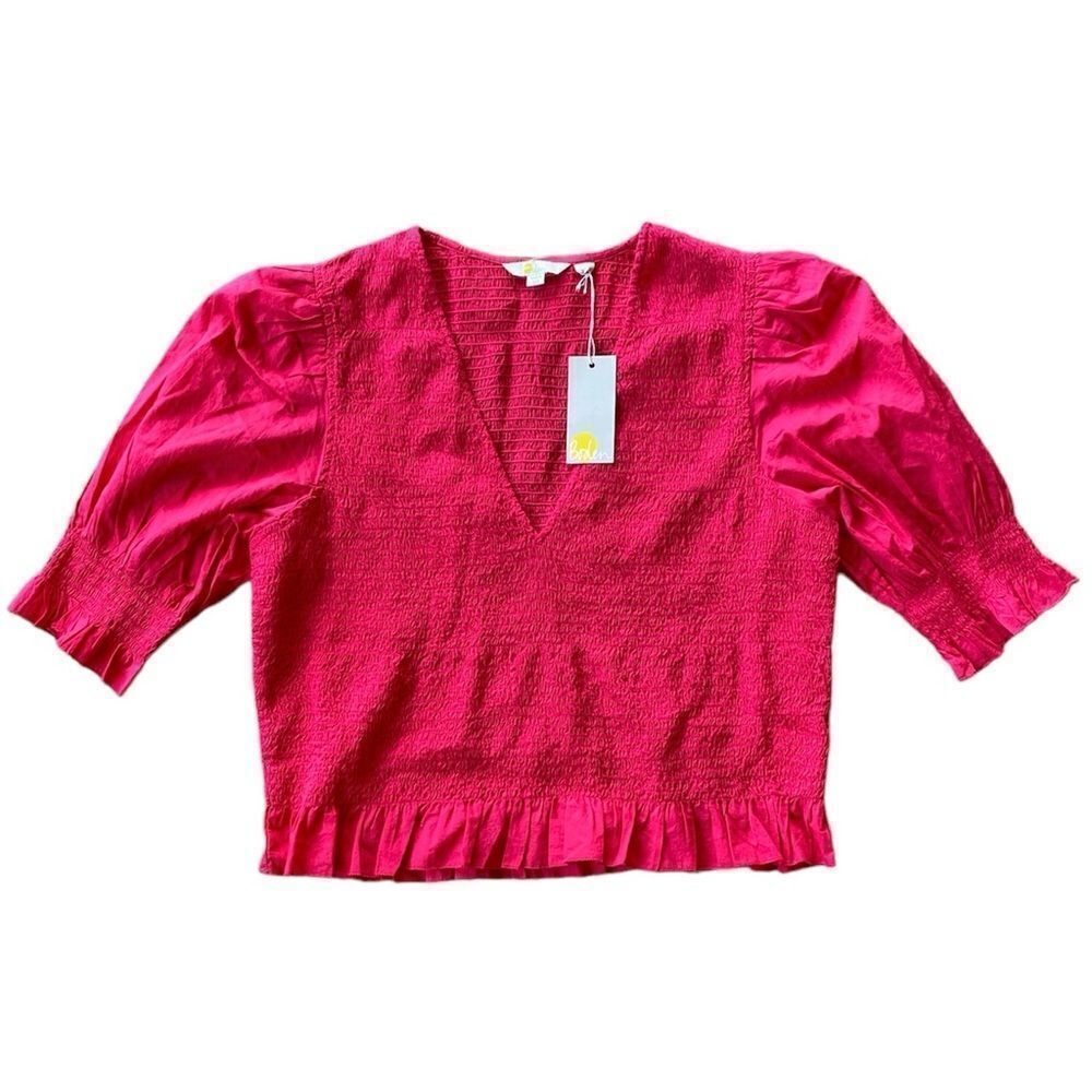Boden Bright Pink V-Neck Peplum Blouse